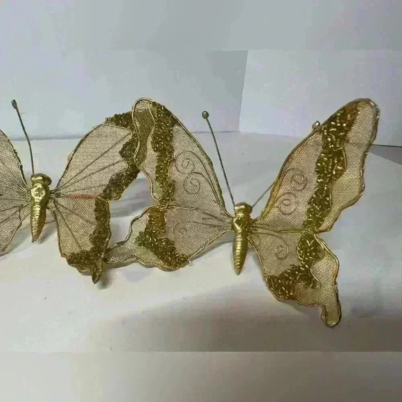 Set of 4 Gold Butterflies -Made With Metal And Mesh 4.5” - Picture 3 of 7